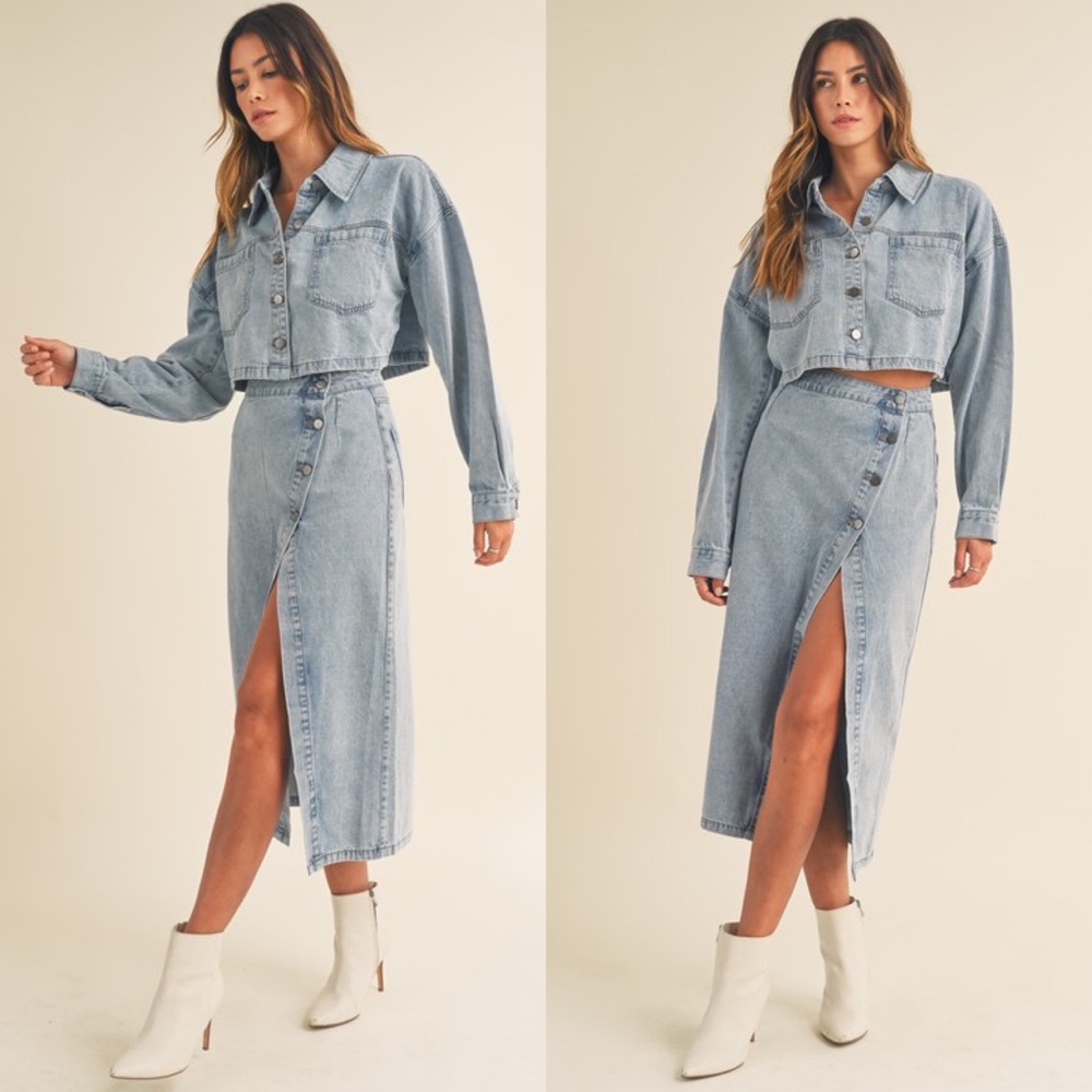 *24 HOUR SALE* Just Getting Started Denim Jacket and Midi Skirt Set - Picture 3 of 8